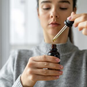 woman with CBD extract