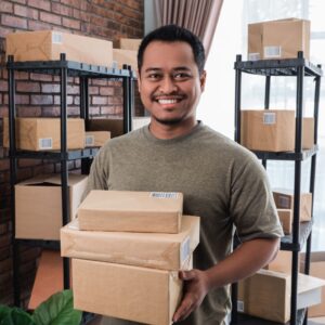 business owner with packages