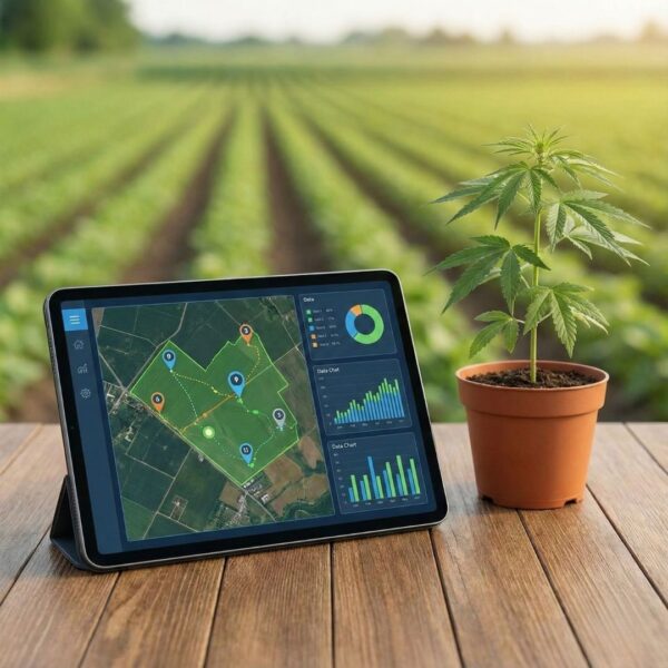 tablet displaying a digital tracking map and data charts